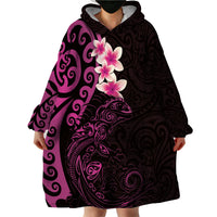 New Zealand Tuatara Plumeria Wearable Blanket Hoodie Maori Pink Koru Tribal Tattoo LT01 - Polynesian Pride