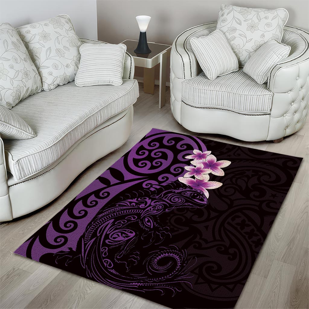 New Zealand Tuatara Plumeria Area Rug Maori Purple Koru Tribal Tattoo LT01 - Polynesian Pride