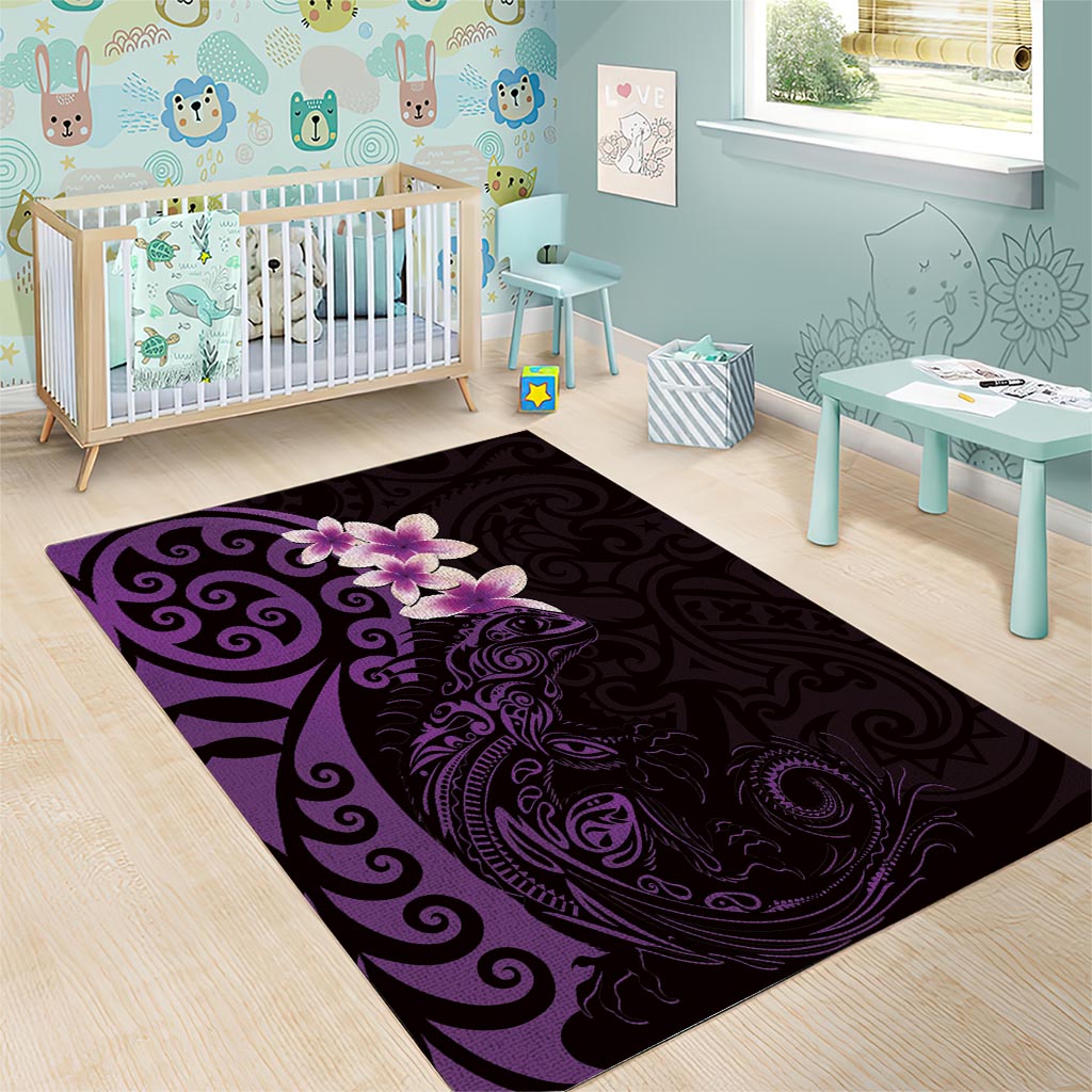 New Zealand Tuatara Plumeria Area Rug Maori Purple Koru Tribal Tattoo LT01 - Polynesian Pride
