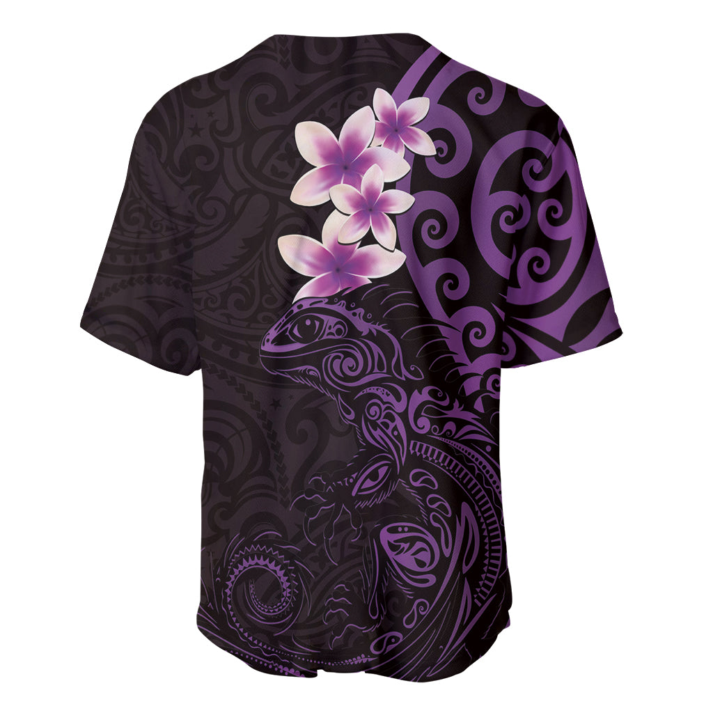 New Zealand Tuatara Plumeria Baseball Jersey Maori Purple Koru Tribal Tattoo LT01 - Polynesian Pride