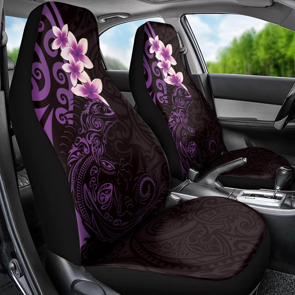 New Zealand Tuatara Plumeria Car Seat Cover Maori Purple Koru Tribal Tattoo LT01 - Polynesian Pride