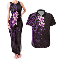 New Zealand Tuatara Plumeria Couples Matching Tank Maxi Dress and Hawaiian Shirt Maori Purple Koru Tribal Tattoo LT01 Purple - Polynesian Pride