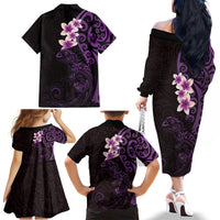 New Zealand Tuatara Plumeria Family Matching Off The Shoulder Long Sleeve Dress and Hawaiian Shirt Maori Purple Koru Tribal Tattoo LT01 - Polynesian Pride