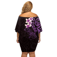 New Zealand Tuatara Plumeria Family Matching Off Shoulder Short Dress and Hawaiian Shirt Maori Purple Koru Tribal Tattoo LT01 - Polynesian Pride