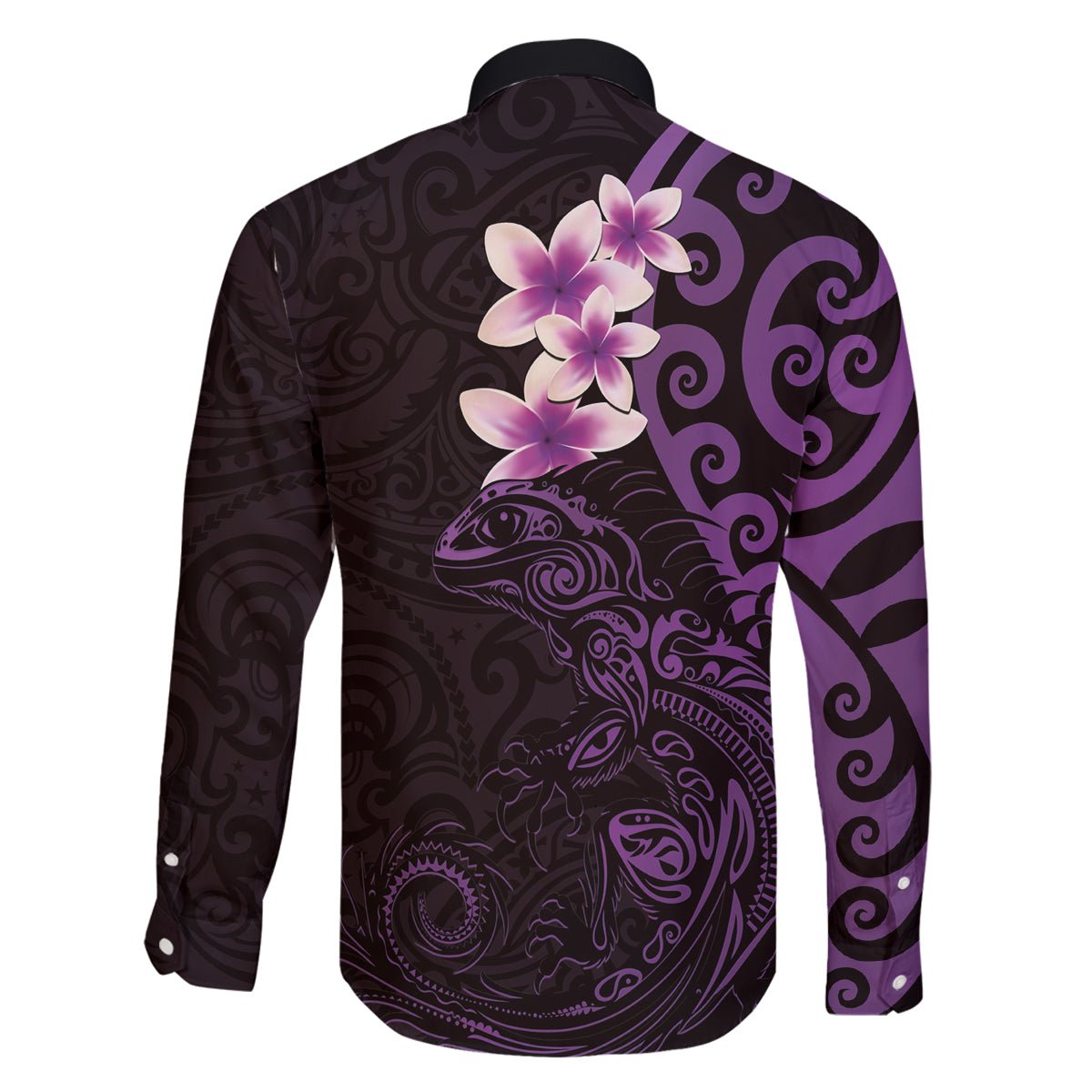 New Zealand Tuatara Plumeria Family Matching Puletasi and Hawaiian Shirt Maori Purple Koru Tribal Tattoo LT01 - Polynesian Pride