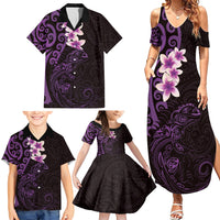 New Zealand Tuatara Plumeria Family Matching Summer Maxi Dress and Hawaiian Shirt Maori Purple Koru Tribal Tattoo LT01 - Polynesian Pride