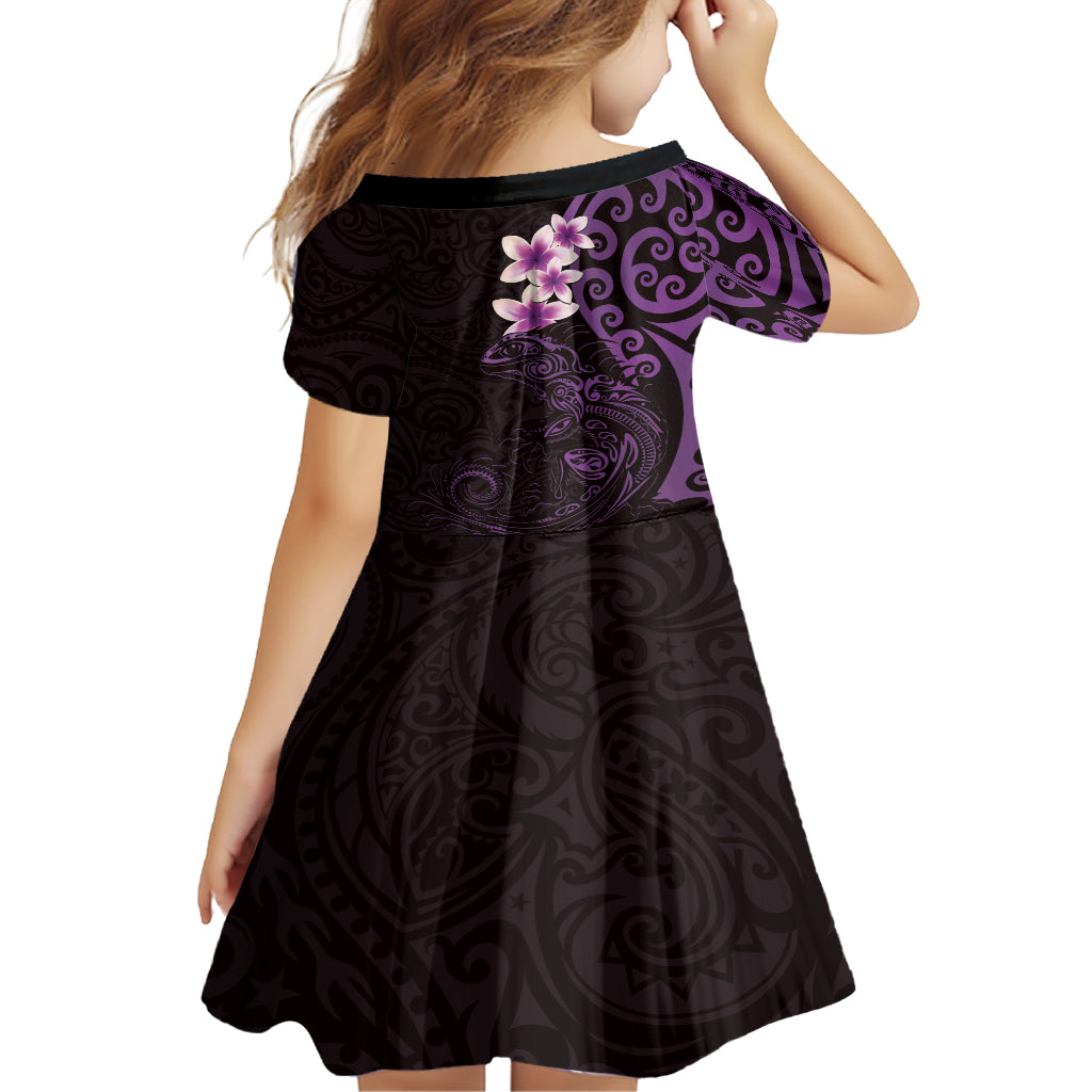 New Zealand Tuatara Plumeria Family Matching Tank Maxi Dress and Hawaiian Shirt Maori Purple Koru Tribal Tattoo LT01 - Polynesian Pride