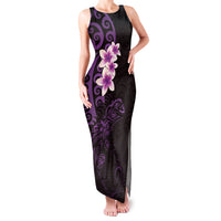 New Zealand Tuatara Plumeria Family Matching Tank Maxi Dress and Hawaiian Shirt Maori Purple Koru Tribal Tattoo LT01 Mom's Dress Purple - Polynesian Pride