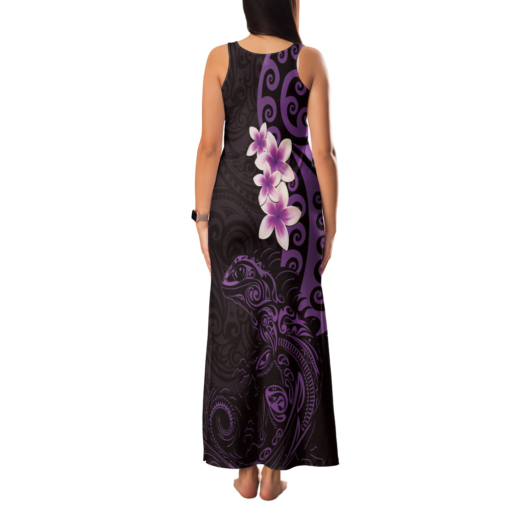 New Zealand Tuatara Plumeria Family Matching Tank Maxi Dress and Hawaiian Shirt Maori Purple Koru Tribal Tattoo LT01 - Polynesian Pride