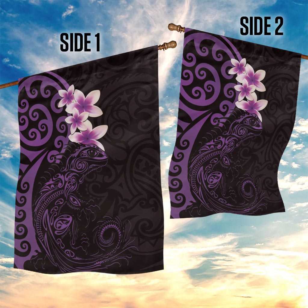 New Zealand Tuatara Plumeria Garden Flag Maori Purple Koru Tribal Tattoo LT01 - Polynesian Pride