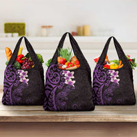 New Zealand Tuatara Plumeria Grocery Bag Maori Purple Koru Tribal Tattoo LT01 3-pack One Size Purple - Polynesian Pride