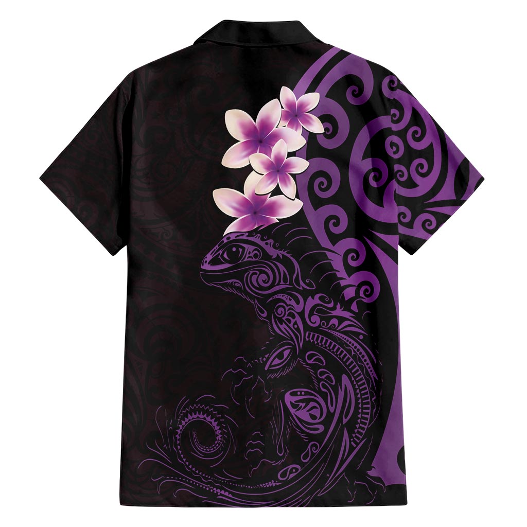 New Zealand Tuatara Plumeria Hawaiian Shirt Maori Purple Koru Tribal Tattoo LT01 - Polynesian Pride