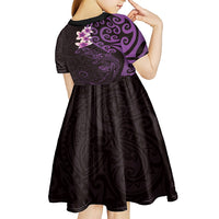 New Zealand Tuatara Plumeria Kid Short Sleeve Dress Maori Purple Koru Tribal Tattoo LT01 - Polynesian Pride