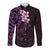 New Zealand Tuatara Plumeria Long Sleeve Button Shirt Maori Purple Koru Tribal Tattoo
