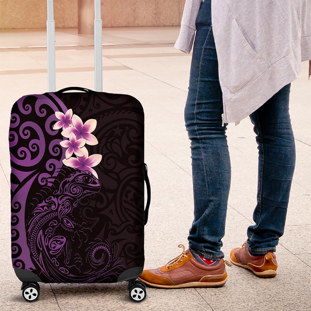 New Zealand Tuatara Plumeria Luggage Cover Maori Purple Koru Tribal Tattoo LT01 Purple - Polynesian Pride