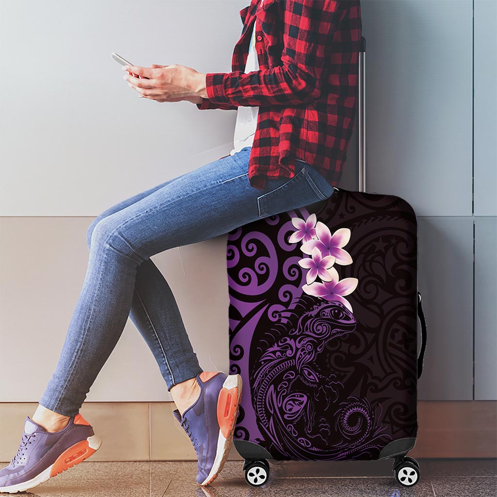 New Zealand Tuatara Plumeria Luggage Cover Maori Purple Koru Tribal Tattoo LT01 - Polynesian Pride