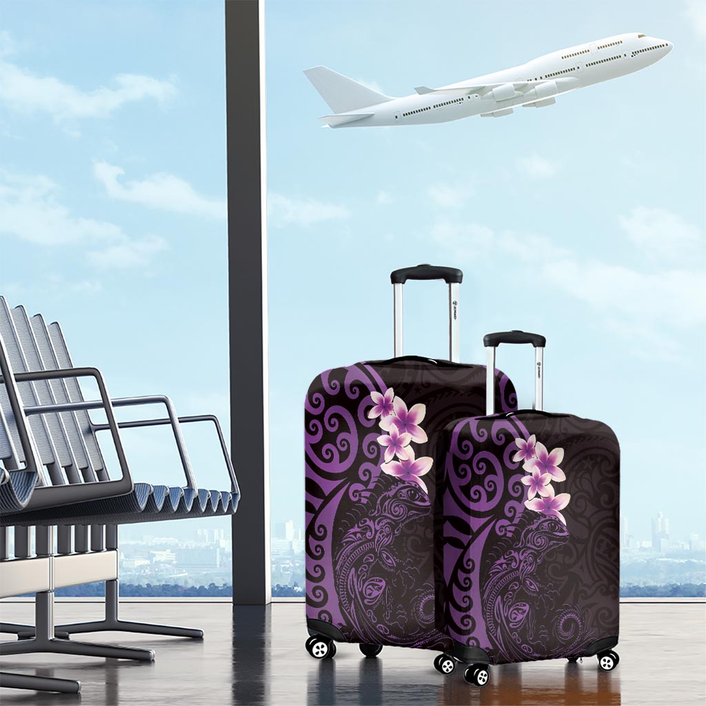 New Zealand Tuatara Plumeria Luggage Cover Maori Purple Koru Tribal Tattoo LT01 - Polynesian Pride