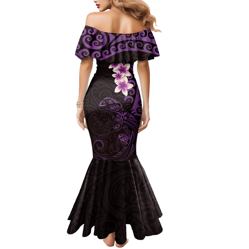 New Zealand Tuatara Plumeria Mermaid Dress Maori Purple Koru Tribal Tattoo LT01 - Polynesian Pride