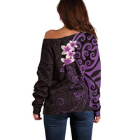New Zealand Tuatara Plumeria Off Shoulder Sweater Maori Purple Koru Tribal Tattoo LT01 - Polynesian Pride