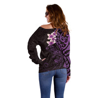 New Zealand Tuatara Plumeria Off Shoulder Sweater Maori Purple Koru Tribal Tattoo LT01 - Polynesian Pride