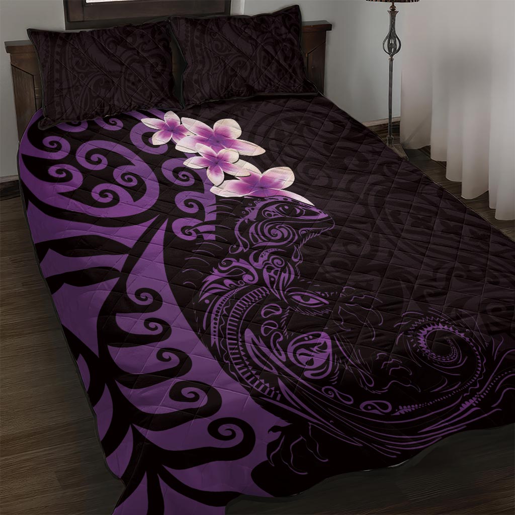 New Zealand Tuatara Plumeria Quilt Bed Set Maori Purple Koru Tribal Tattoo LT01 Purple - Polynesian Pride