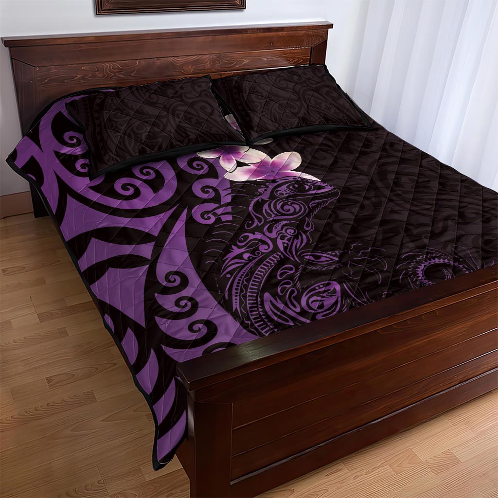 New Zealand Tuatara Plumeria Quilt Bed Set Maori Purple Koru Tribal Tattoo LT01 - Polynesian Pride