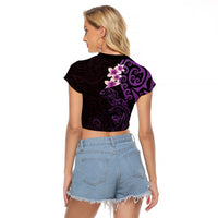 New Zealand Tuatara Plumeria Raglan Cropped T Shirt Maori Purple Koru Tribal Tattoo