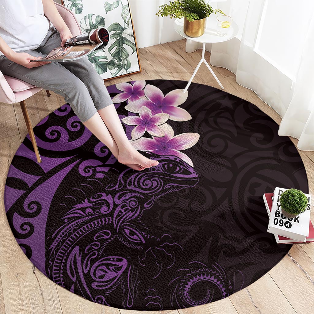 New Zealand Tuatara Plumeria Round Carpet Maori Purple Koru Tribal Tattoo LT01 - Polynesian Pride