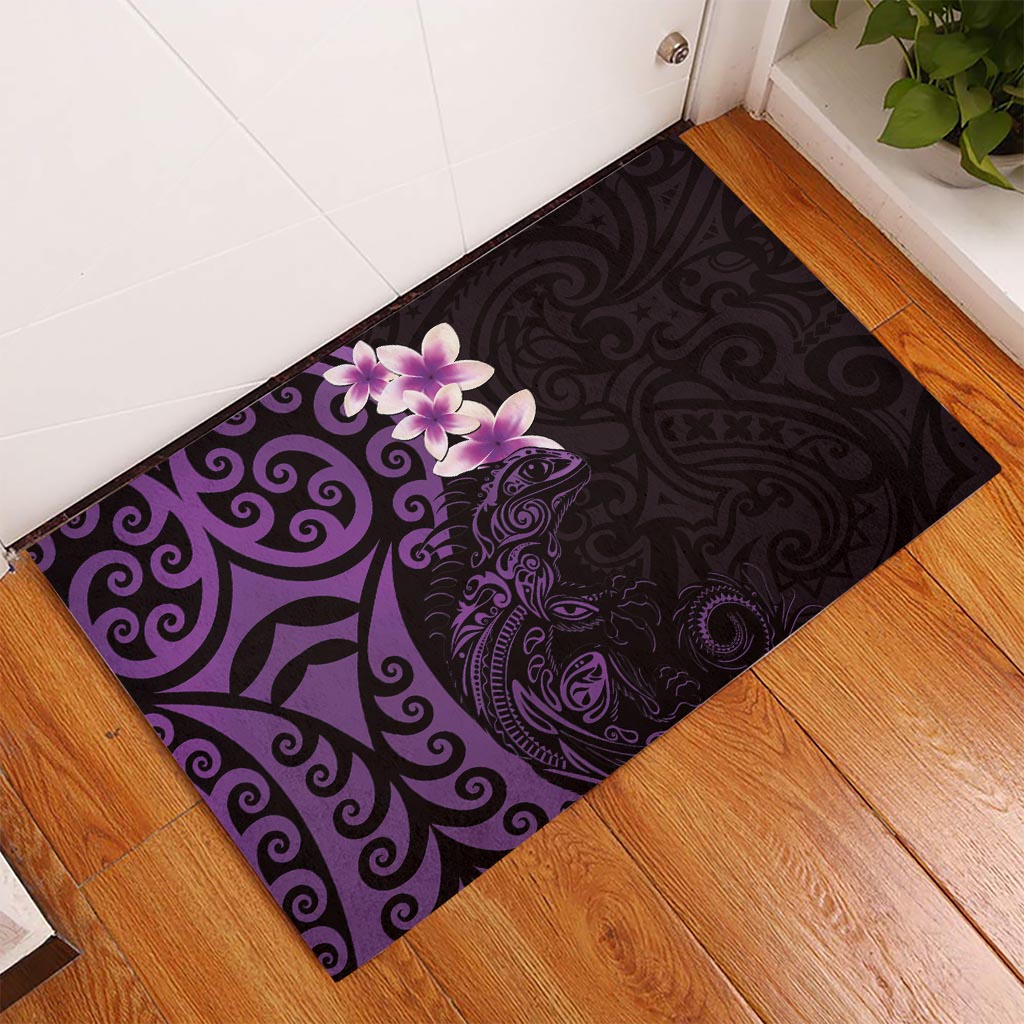 New Zealand Tuatara Plumeria Rubber Doormat Maori Purple Koru Tribal Tattoo LT01 Purple - Polynesian Pride