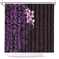 New Zealand Tuatara Plumeria Shower Curtain Maori Purple Koru Tribal Tattoo LT01 Purple - Polynesian Pride