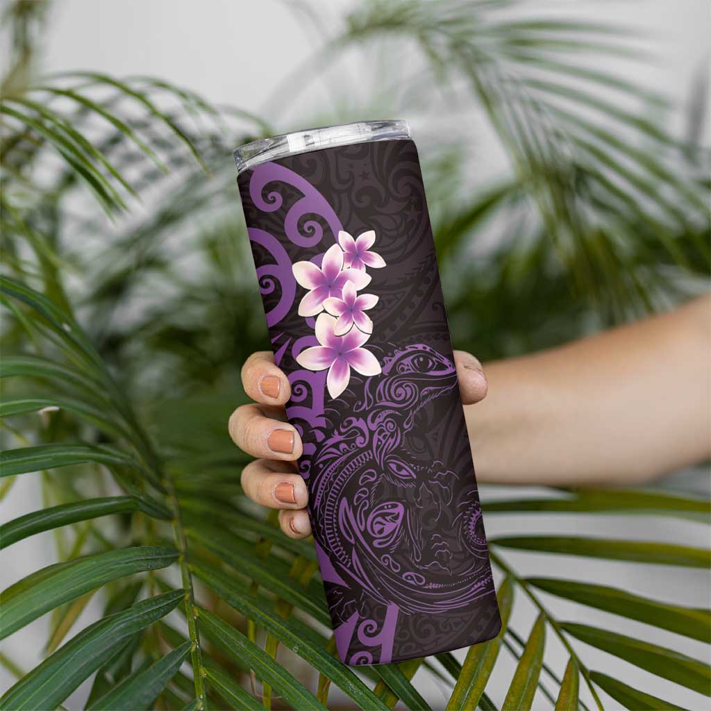 New Zealand Tuatara Plumeria Skinny Tumbler Maori Purple Koru Tribal Tattoo LT01 - Polynesian Pride