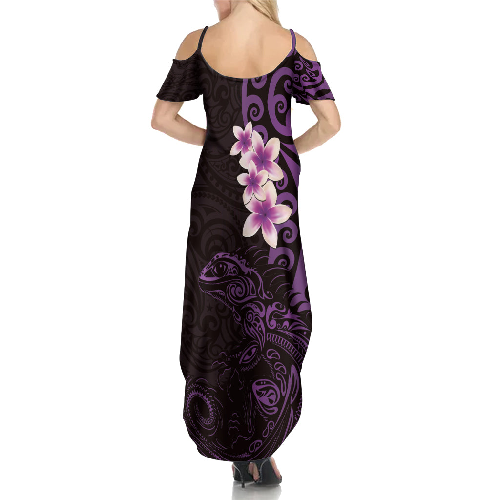 New Zealand Tuatara Plumeria Summer Maxi Dress Maori Purple Koru Tribal Tattoo LT01 - Polynesian Pride
