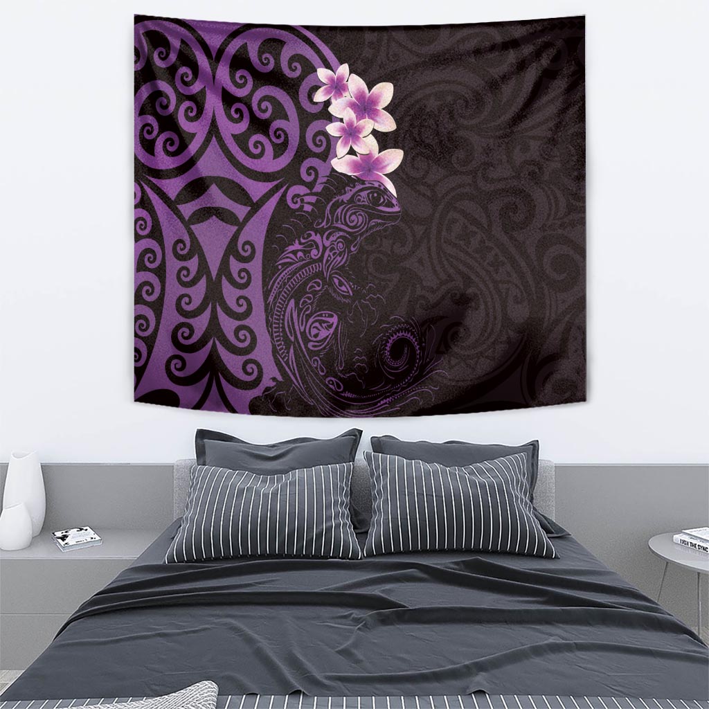 New Zealand Tuatara Plumeria Tapestry Maori Purple Koru Tribal Tattoo