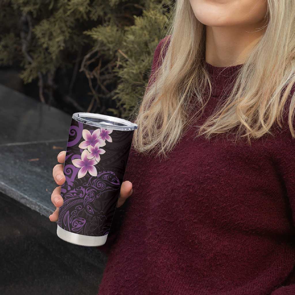 New Zealand Tuatara Plumeria Tumbler Cup Maori Purple Koru Tribal Tattoo LT01 - Polynesian Pride