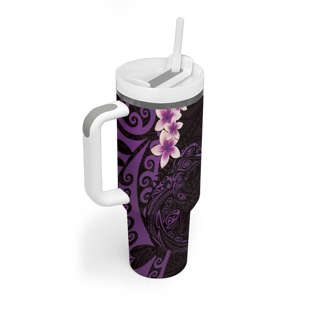 New Zealand Tuatara Plumeria Tumbler With Handle Maori Purple Koru Tribal Tattoo LT01 - Polynesian Pride