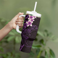 New Zealand Tuatara Plumeria Tumbler With Handle Maori Purple Koru Tribal Tattoo LT01 - Polynesian Pride