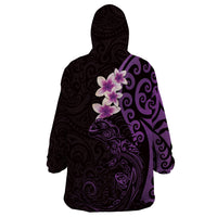 New Zealand Tuatara Plumeria Wearable Blanket Hoodie Maori Purple Koru Tribal Tattoo LT01 - Polynesian Pride