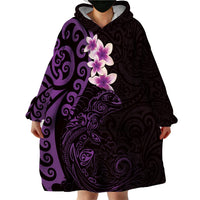 New Zealand Tuatara Plumeria Wearable Blanket Hoodie Maori Purple Koru Tribal Tattoo LT01 - Polynesian Pride