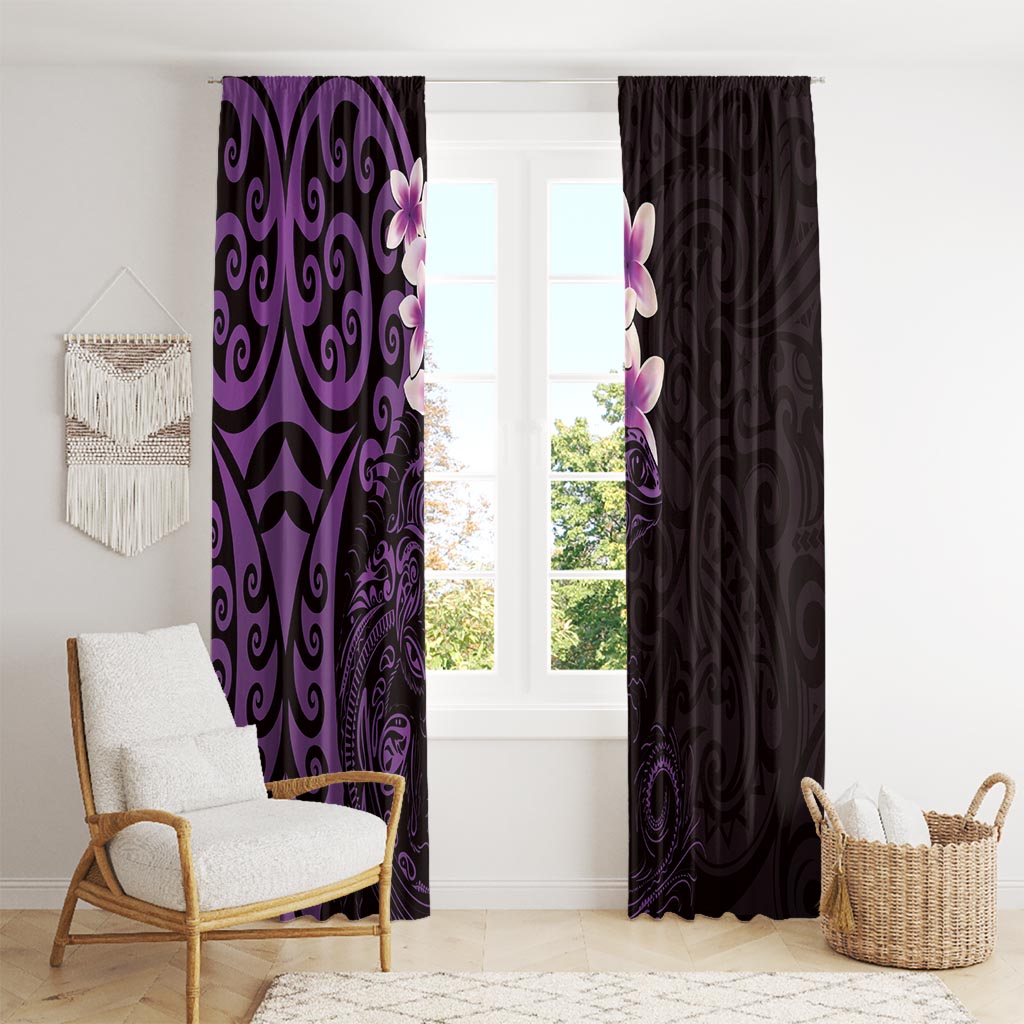 New Zealand Tuatara Plumeria Window Curtain Maori Purple Koru Tribal Tattoo LT01 - Polynesian Pride
