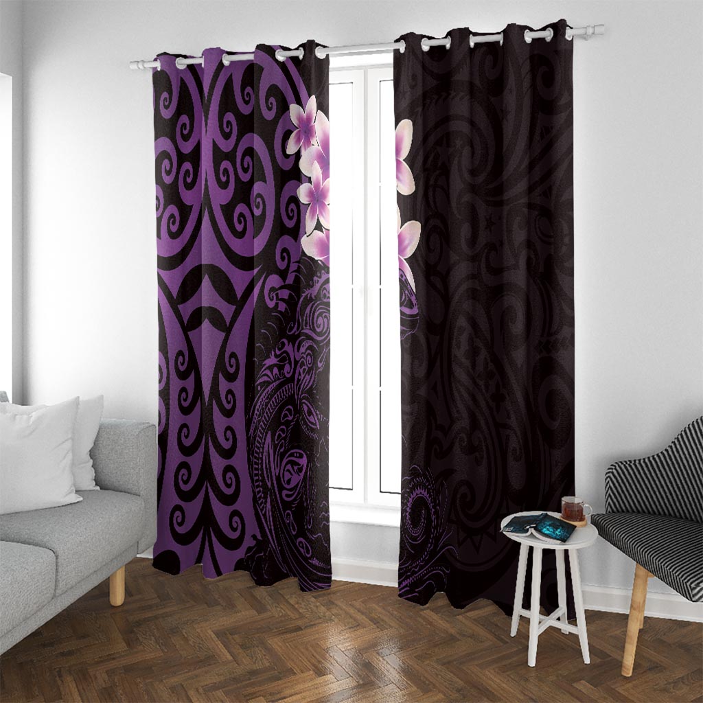 New Zealand Tuatara Plumeria Window Curtain Maori Purple Koru Tribal Tattoo LT01 With Grommets Purple - Polynesian Pride