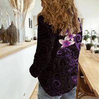 New Zealand Tuatara Plumeria Women Casual Shirt Maori Purple Koru Tribal Tattoo LT01 - Polynesian Pride