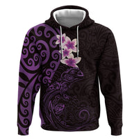 New Zealand Tuatara Plumeria Zip Hoodie Maori Purple Koru Tribal Tattoo LT01 Pullover Hoodie Purple - Polynesian Pride