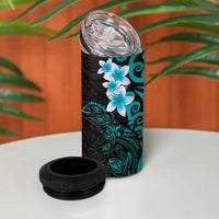 New Zealand Tuatara Plumeria 4 in 1 Can Cooler Tumbler Maori Teal Koru Tribal Tattoo LT01 - Polynesian Pride