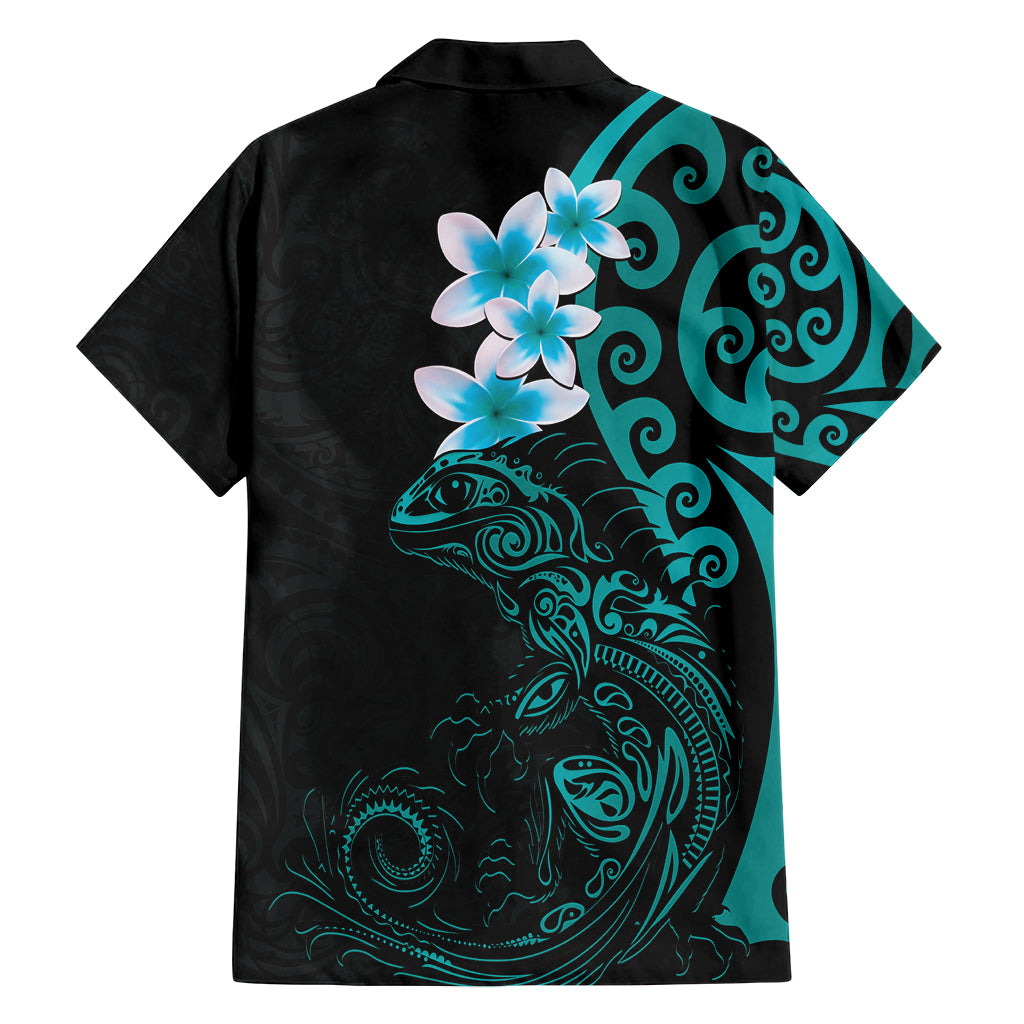New Zealand Tuatara Plumeria Family Matching Long Sleeve Bodycon Dress and Hawaiian Shirt Maori Teal Koru Tribal Tattoo LT01 - Polynesian Pride
