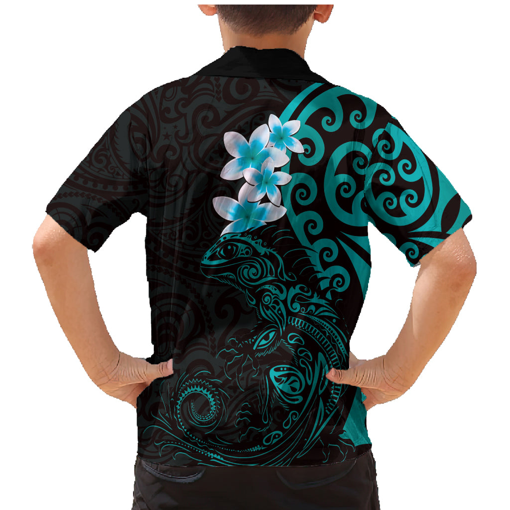 New Zealand Tuatara Plumeria Family Matching Mermaid Dress and Hawaiian Shirt Maori Teal Koru Tribal Tattoo LT01 - Polynesian Pride