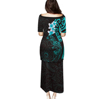 New Zealand Tuatara Plumeria Family Matching Puletasi and Hawaiian Shirt Maori Teal Koru Tribal Tattoo LT01 - Polynesian Pride
