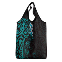 New Zealand Tuatara Plumeria Grocery Bag Maori Teal Koru Tribal Tattoo LT01 - Polynesian Pride