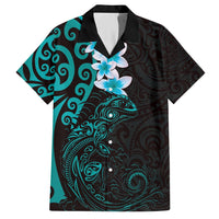 New Zealand Tuatara Plumeria Hawaiian Shirt Maori Teal Koru Tribal Tattoo LT01 Teal - Polynesian Pride