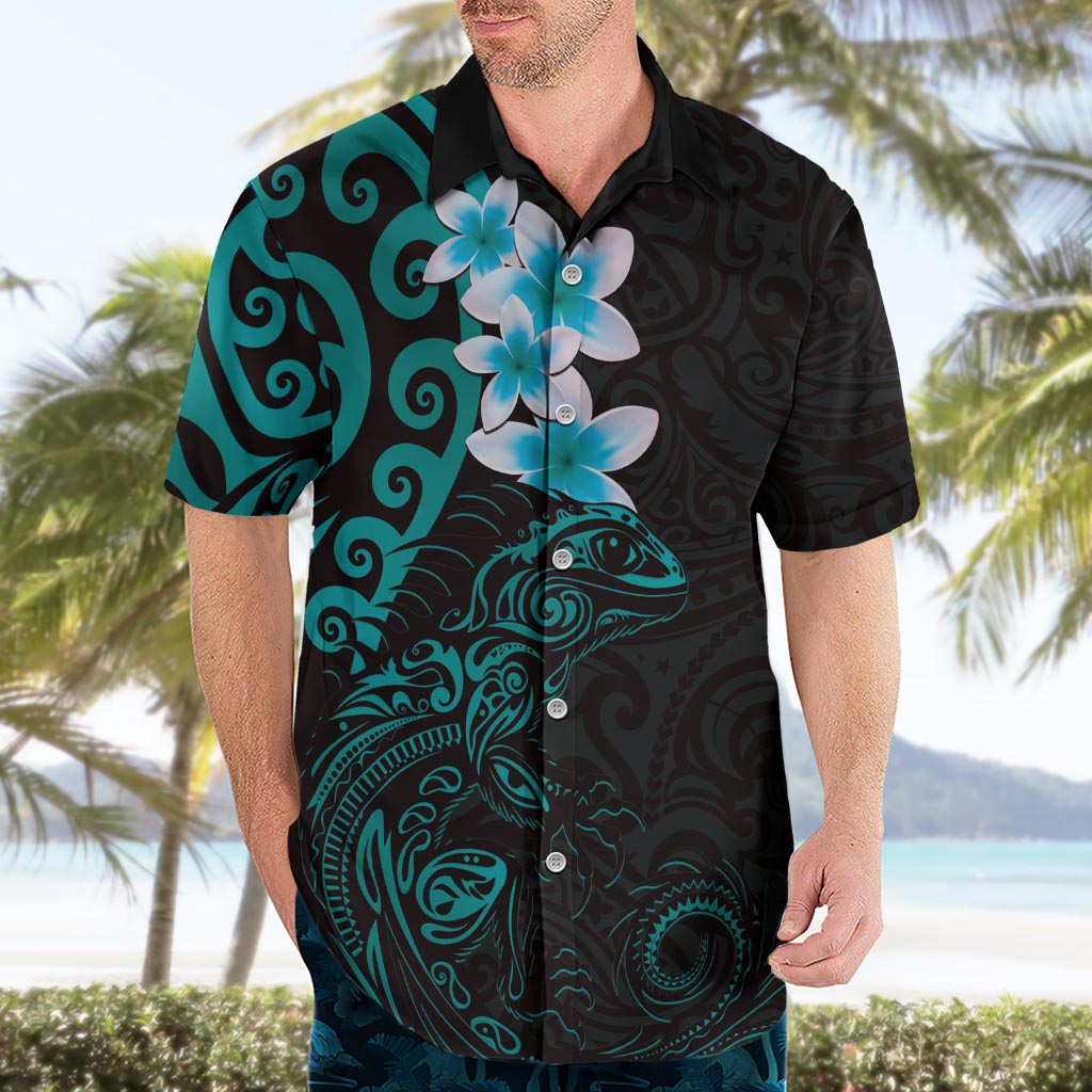 New Zealand Tuatara Plumeria Hawaiian Shirt Maori Teal Koru Tribal Tattoo LT01 - Polynesian Pride