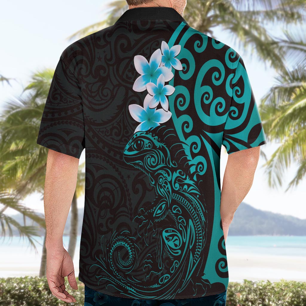 New Zealand Tuatara Plumeria Hawaiian Shirt Maori Teal Koru Tribal Tattoo LT01 - Polynesian Pride